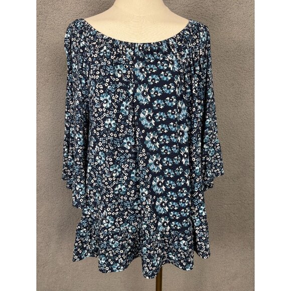 Style&Co. Women's Blue Blouse Floral Pattern 3/4 Sleeve Size 3XL New Without Tag - Picture 1 of 8